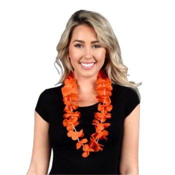 Hawaiian Flower Lei Necklace Orange Man that Burns Lights