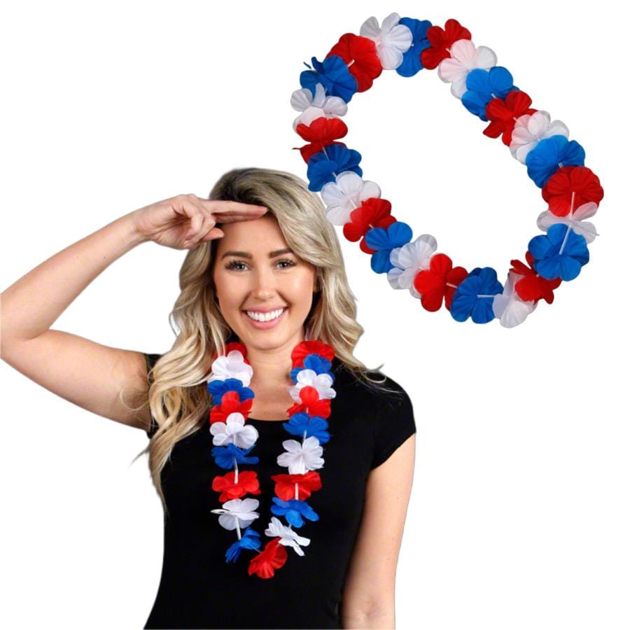 Hawaiian Flower Lei Necklace Red White and Blue 4th of July Hawaiian Flower Lei Necklace Red White and Blue 4th of July 4