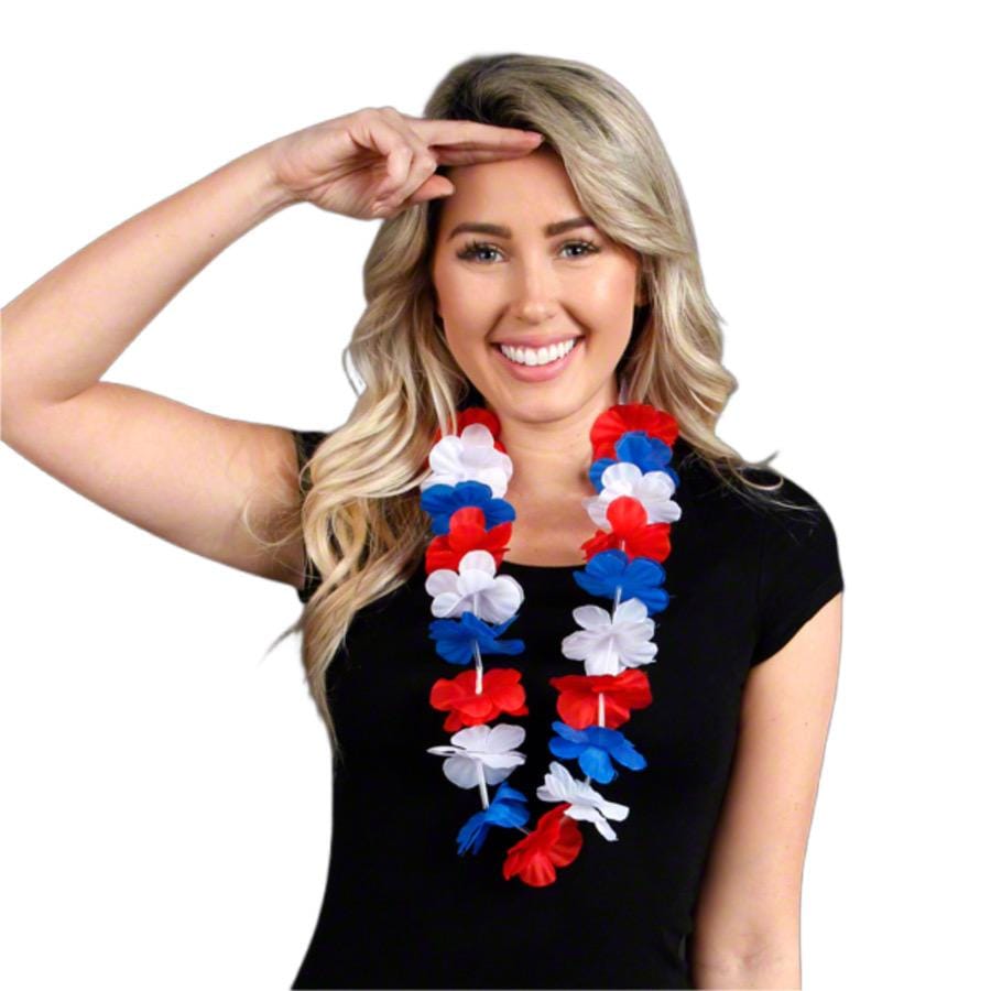 Hawaiian Flower Lei Necklace Red White and Blue 4th of July Hawaiian Flower Lei Necklace Red White and Blue 4th of July 3