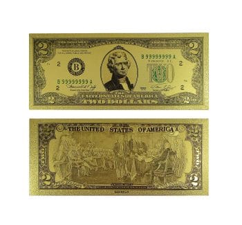 2 Dollar Commemorative Collectible Premium Replica Paper Money Bill 24k Gold Plated Fake Currency Banknote Art Holiday Decoration 24K Gold and Silver Plated Replica Bills 2 Dollar Commemorative Collectible Premium Replica Paper Money Bill 24k Gold Plated Fake Currency Banknote Art Holiday Decoration 24K Gold and Silver Plated Replica Bills
