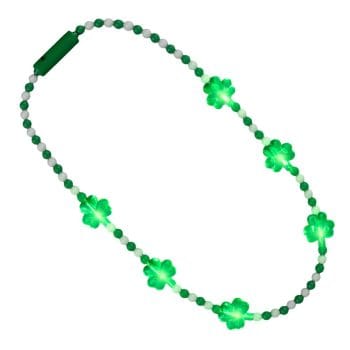 Light Up Shamrock Charms Opaque Bead Necklace for St Patricks Day St Patrick’s Light Up Necklace