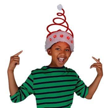 Silly Springy Red Christmas Tree Santa Hat with Flashing Snowflakes Christmas Hats
