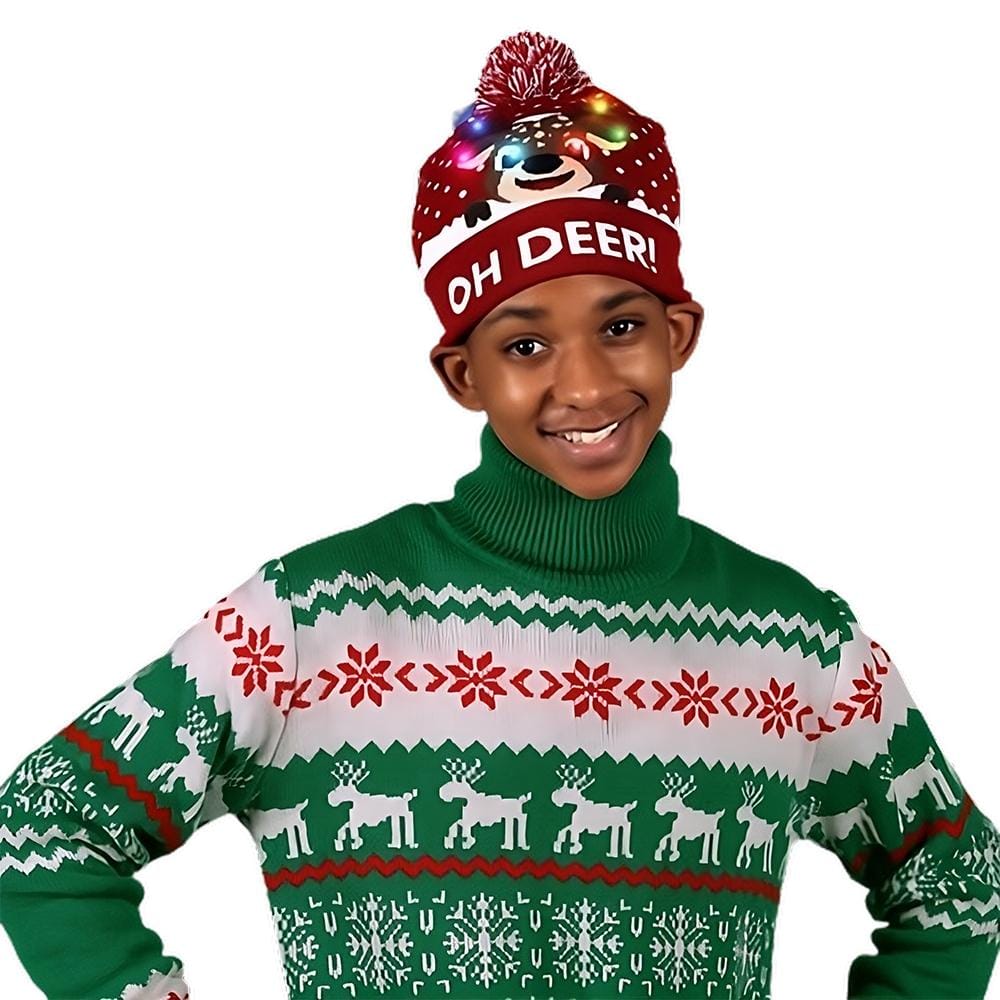 Light Up Oh Deer Red Pompom Beanie Hat All Products Light Up Oh Deer Red Pompom Beanie Hat All Products 4