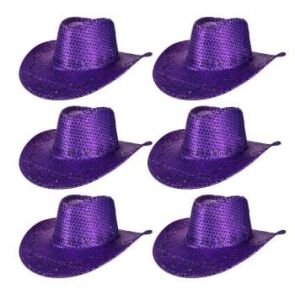 Pack of 6 LED Western Sequin Cowboy Hat with Fancy Stitching Purple All Products