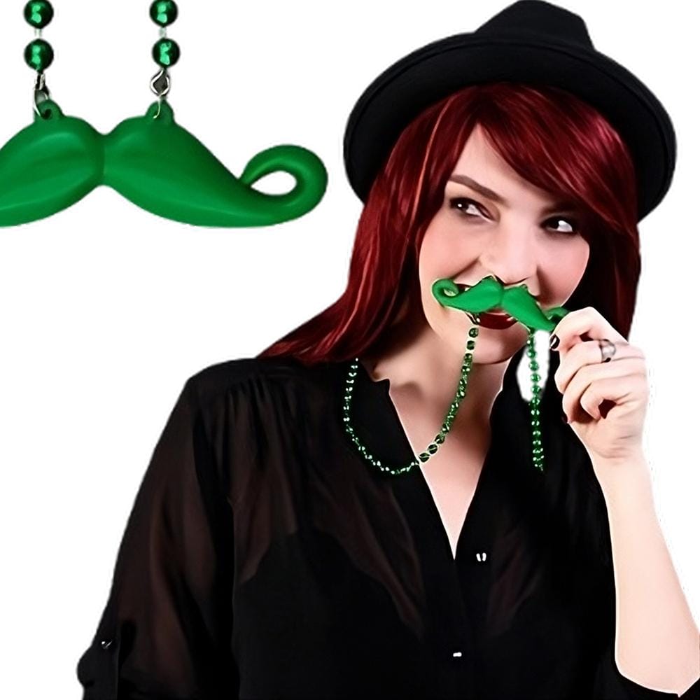 Funky Mustache Beaded Necklace Green Pack of 12 All Products Funky Mustache Beaded Necklace Green Pack of 12 All Products 3