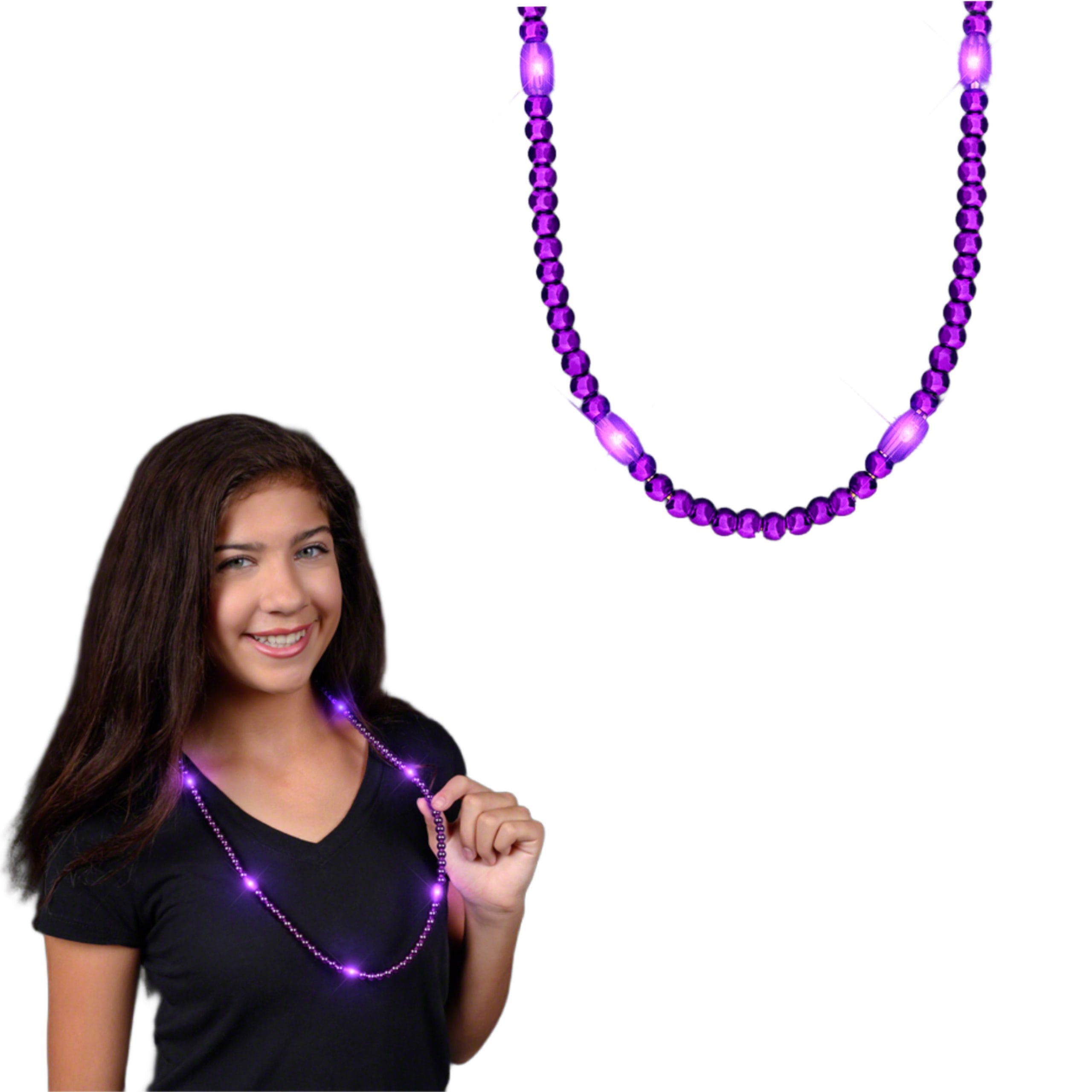 LED Necklace with Purple Metallic Beads for Mardi Gras All Products LED Necklace with Purple Metallic Beads for Mardi Gras All Products 4
