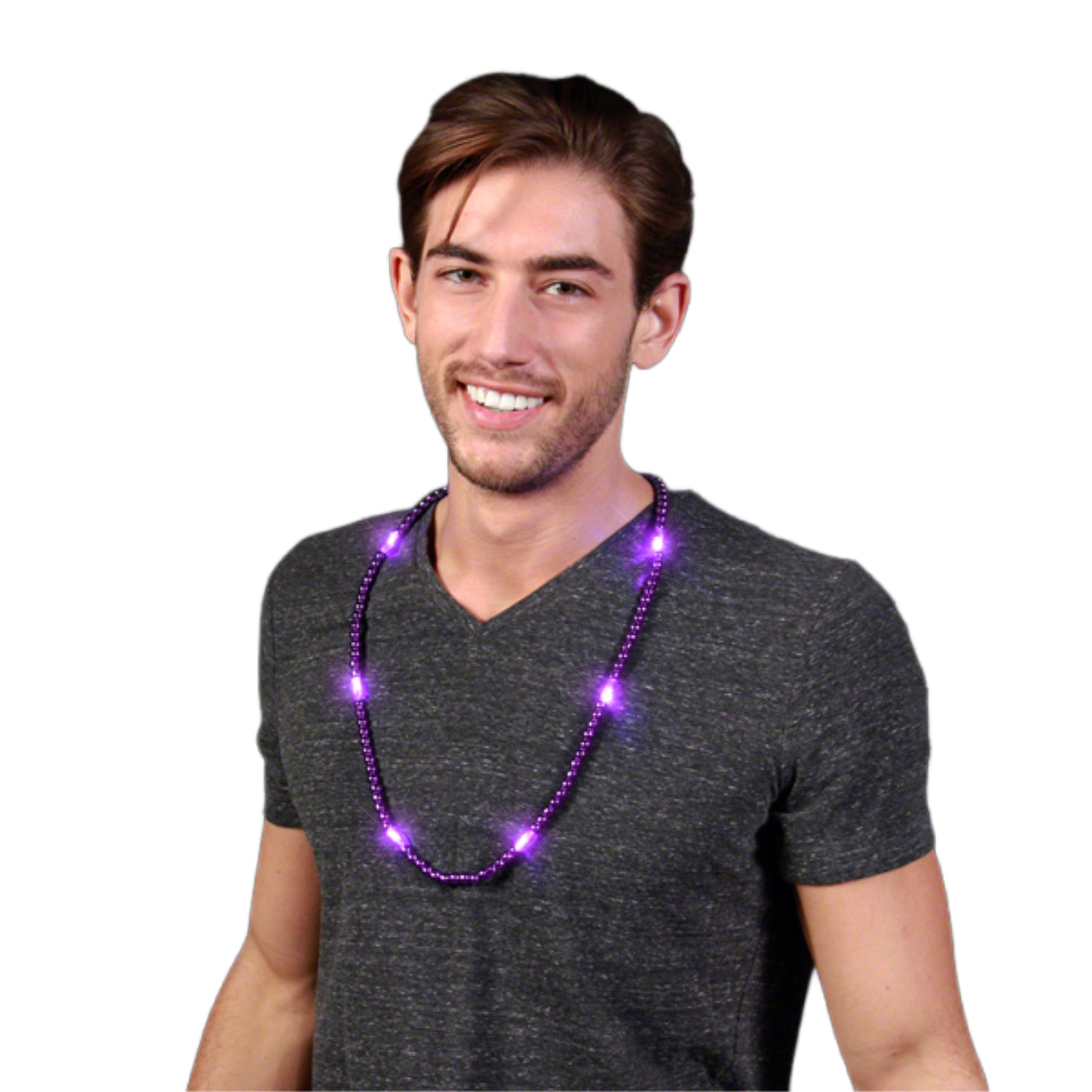 LED Necklace with Purple Metallic Beads for Mardi Gras All Products LED Necklace with Purple Metallic Beads for Mardi Gras All Products 3