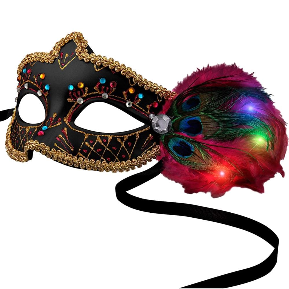 Black Mardi Gras Mask with LED Feathers All Products Black Mardi Gras Mask with LED Feathers All Products 3