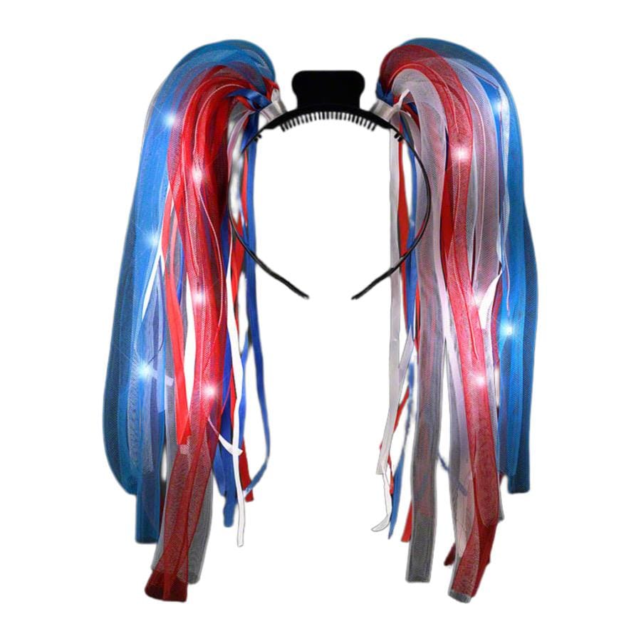 Red White Blue Noodle Headband Flashing Dreads 4th of July Red White Blue Noodle Headband Flashing Dreads 4th of July 5
