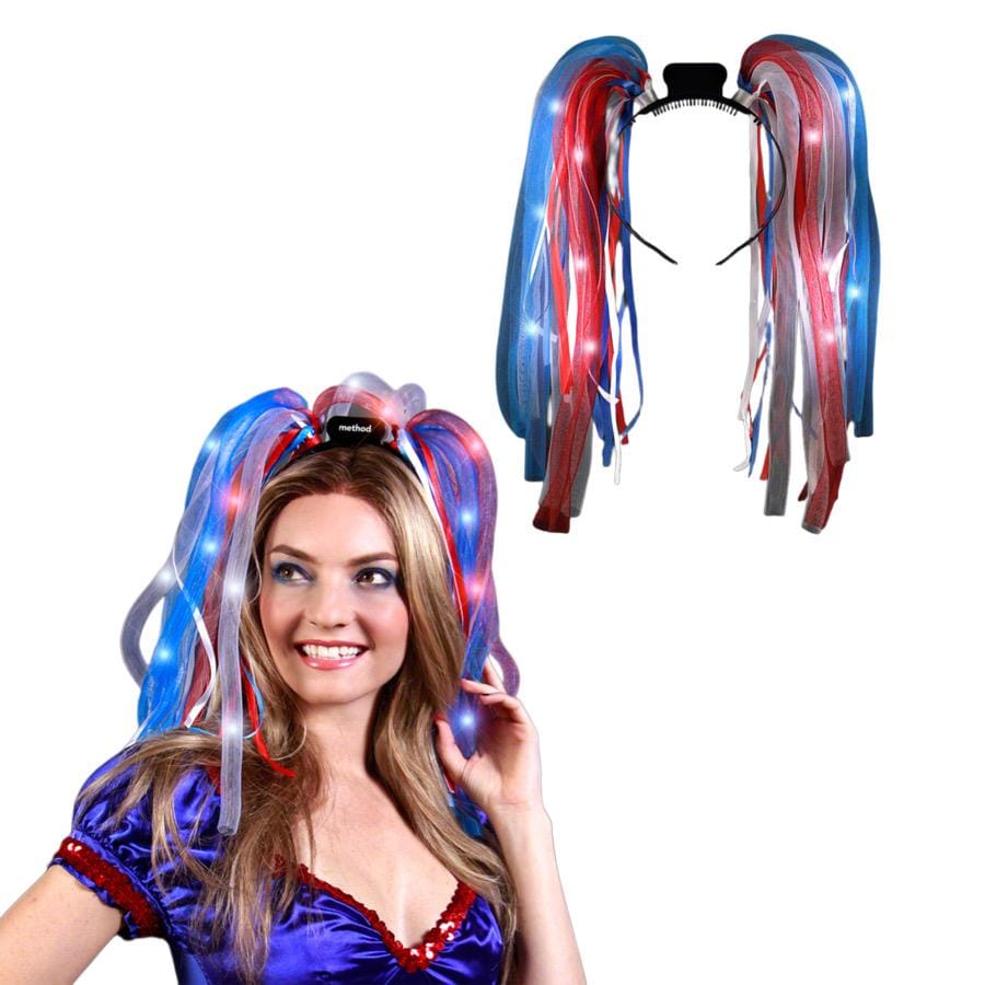Red White Blue Noodle Headband Flashing Dreads 4th of July Red White Blue Noodle Headband Flashing Dreads 4th of July 4