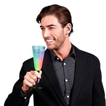 LED Frosted Champagne Glass with Black Base Rainbow Multicolor