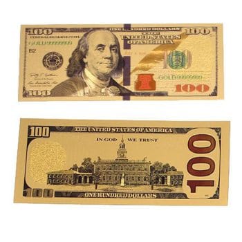 24K Gold plated 100 Dollar Bill Replica Paper Money Currency Banknote Art Commemorative Collectible Holiday Decoration 24K Gold and Silver Plated Replica Bills