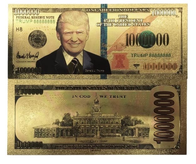 Million Dollar Bill with US President Donald Trump 24k Gold Plated Fake Banknote Currency for Decoration 24K Gold and Silver Plated Replica Bills Million Dollar Bill with US President Donald Trump 24k Gold Plated Fake Banknote Currency for Decoration 24K Gold and Silver Plated Replica Bills 3
