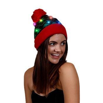 Light Up Black Red Pompom Beanie Hat Christmas Hats