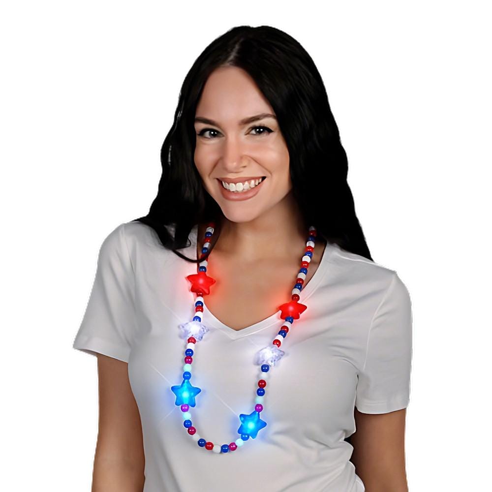 Flashing Patriotic Disco Prism Stars Red White Blue Necklace 4th of July Flashing Patriotic Disco Prism Stars Red White Blue Necklace 4th of July 5