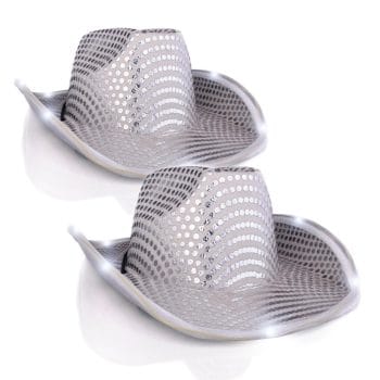 LED Flashing Cowboy Hat with White Sequins Pack of 2 4th of July
