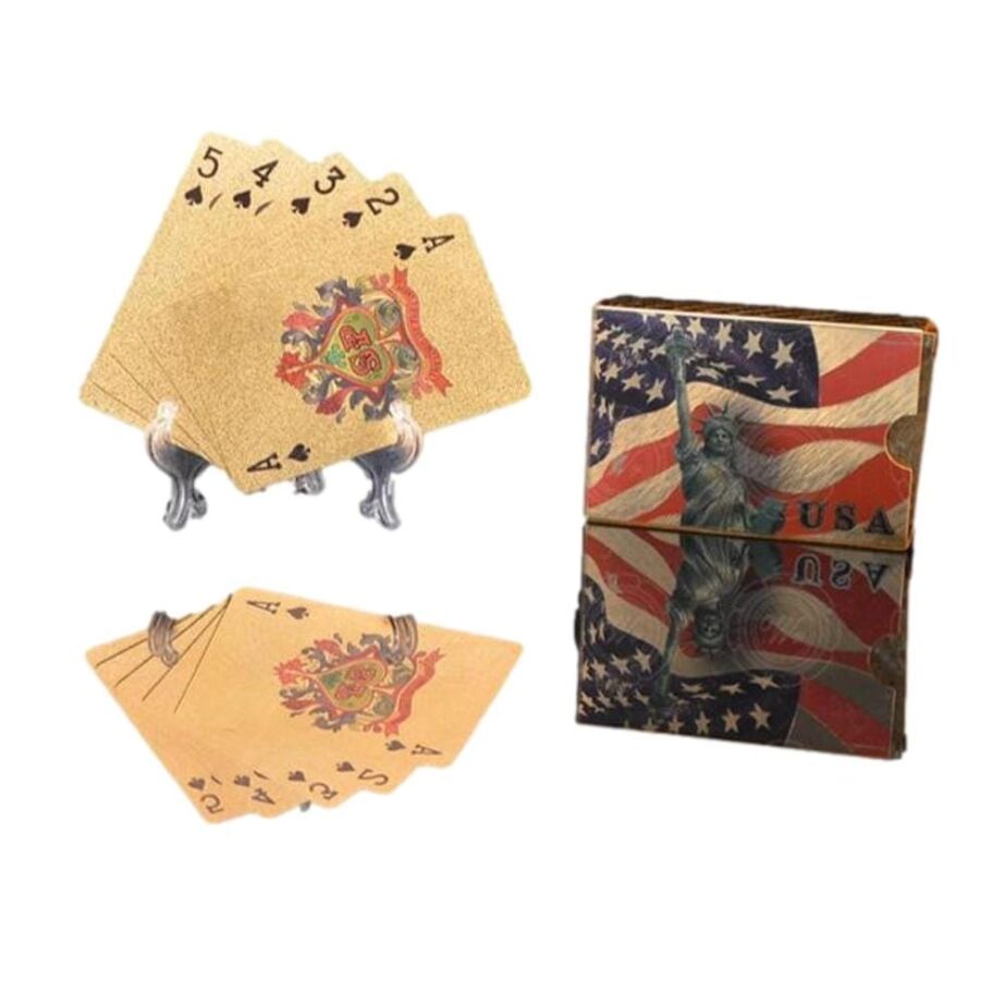 24 Karat USA Flag Patriotic Statue of Lady Liberty Gold Plated Waterproof Playing Cards 24K Gold and Silver Plated Replica Bills 24 Karat USA Flag Patriotic Statue of Lady Liberty Gold Plated Waterproof Playing Cards 24K Gold and Silver Plated Replica Bills 3