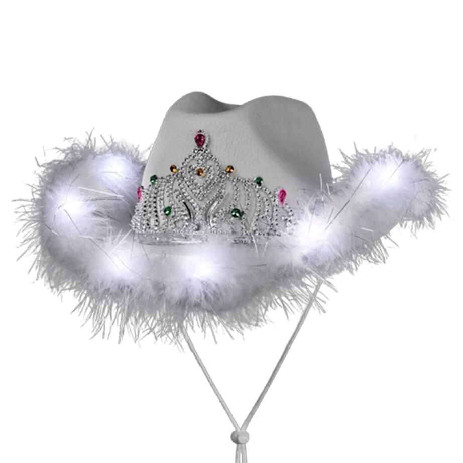 Light Up White Tiara Bridal Cowboy Cowgirl Hat All Products 3