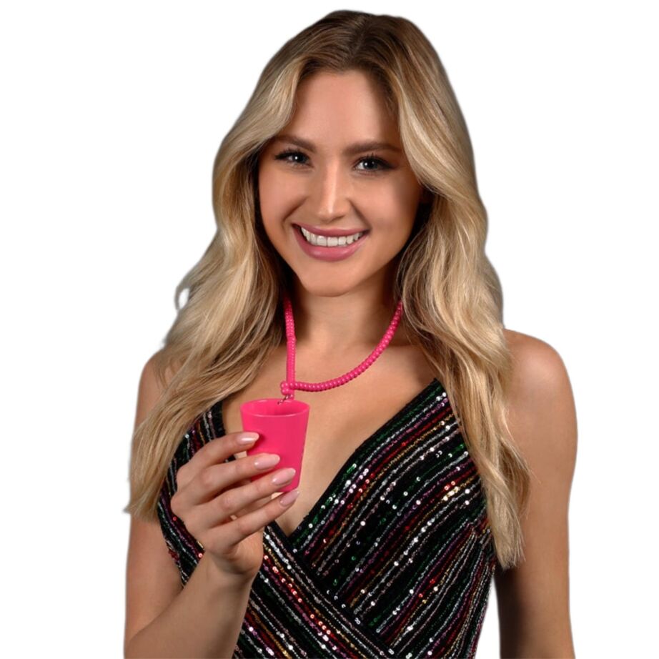 Unlit Pink Shot Glass on Pink Beaded Necklaces All Products 3