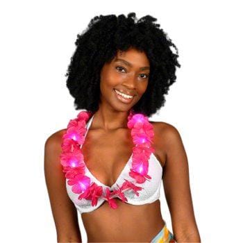 Light Up Hawaiian Flower Lei Necklace Pink All Products