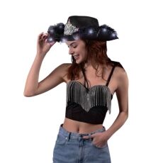 Light Up Black Bridal Cowboy Cowgirl Hat with Tiara All Products 5