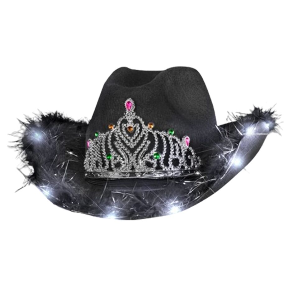 Light Up Black Bridal Cowboy Cowgirl Hat with Tiara All Products 3