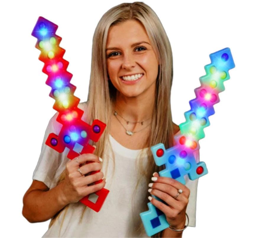 17 Inch Flashing Popping Fidget 3D Pixel Sword Assorted Colors of Red and Blue 1 Unit All Products 3