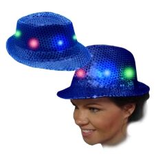 Light Up Flashing Royal Blue Sequins Fedora with Multicolor LEDs All Products 4