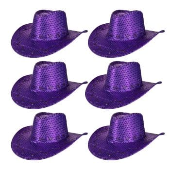 Pack of 6 LED Western Sequin Cowboy Hat with Fancy Stitching Purple All Products