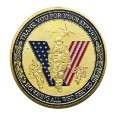 Gold Plated Veterans Tribute Challenge Coin Saluting Soldier and USA Flag Design All Products 4