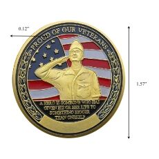 Gold Plated Veterans Tribute Challenge Coin Saluting Soldier and USA Flag Design All Products 5