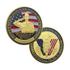 Gold Plated Veterans Tribute Challenge Coin Saluting Soldier and USA Flag Design All Products 6