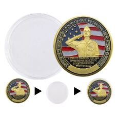 Gold Plated Veterans Tribute Challenge Coin Saluting Soldier and USA Flag Design All Products 7
