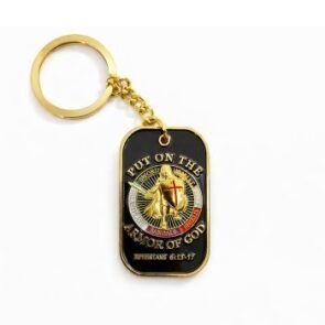Put on the Whole Armor of God Christian Gold Plated Dog Tag Keychain All Products