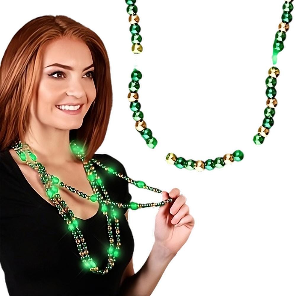 LED Necklace with Green and Gold Metallic Beads for St Patricks Day All Products LED Necklace with Green and Gold Metallic Beads for St Patricks Day All Products 3