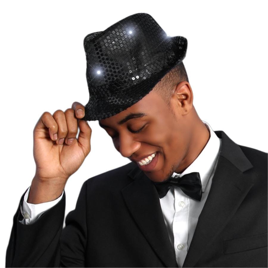 LED Flashing Fedora Hat with Black Sequins All Products LED Flashing Fedora Hat with Black Sequins All Products 3