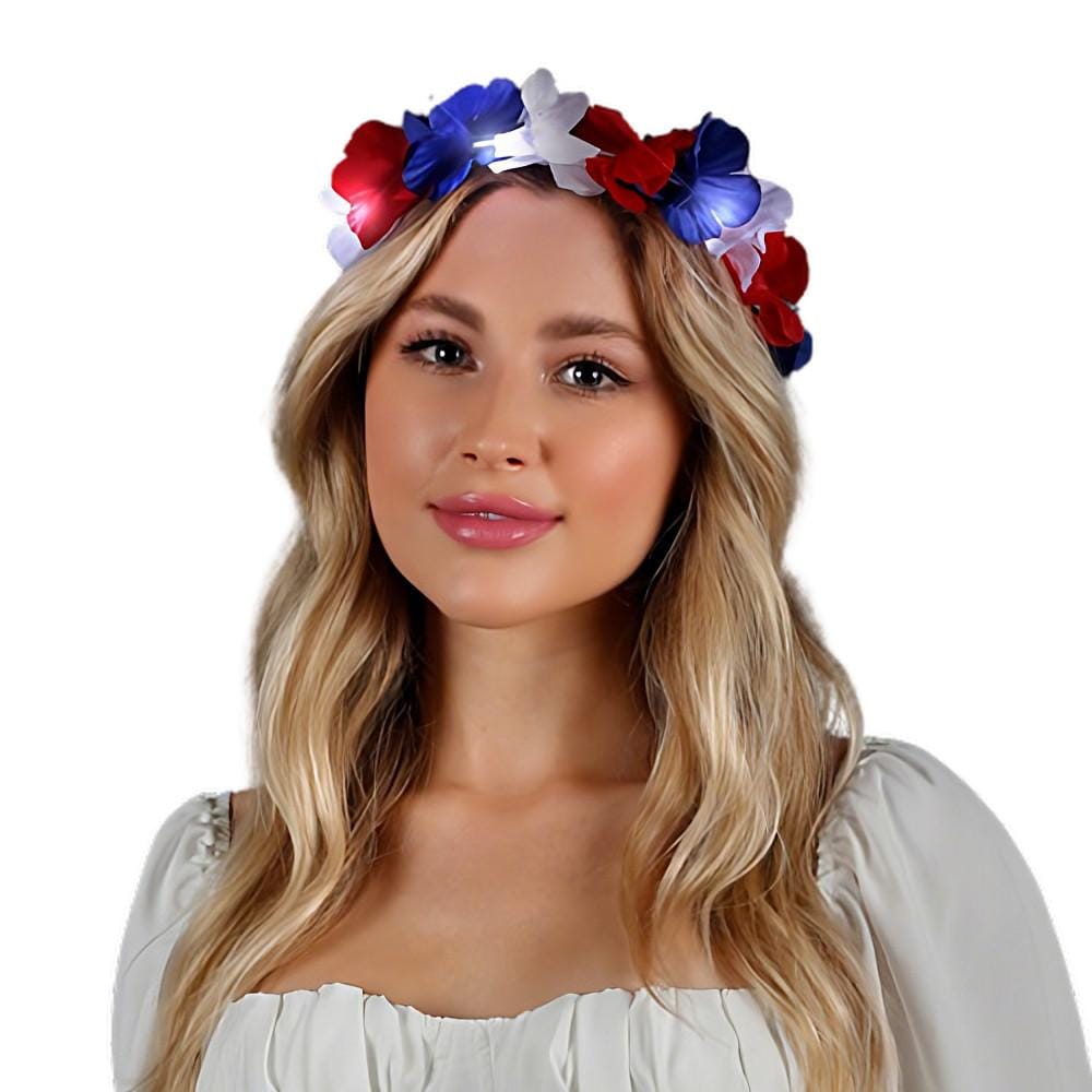 Light Up Flashing Patriotic Flower Crown Stretchy Headband 4th of July Light Up Flashing Patriotic Flower Crown Stretchy Headband 4th of July 4
