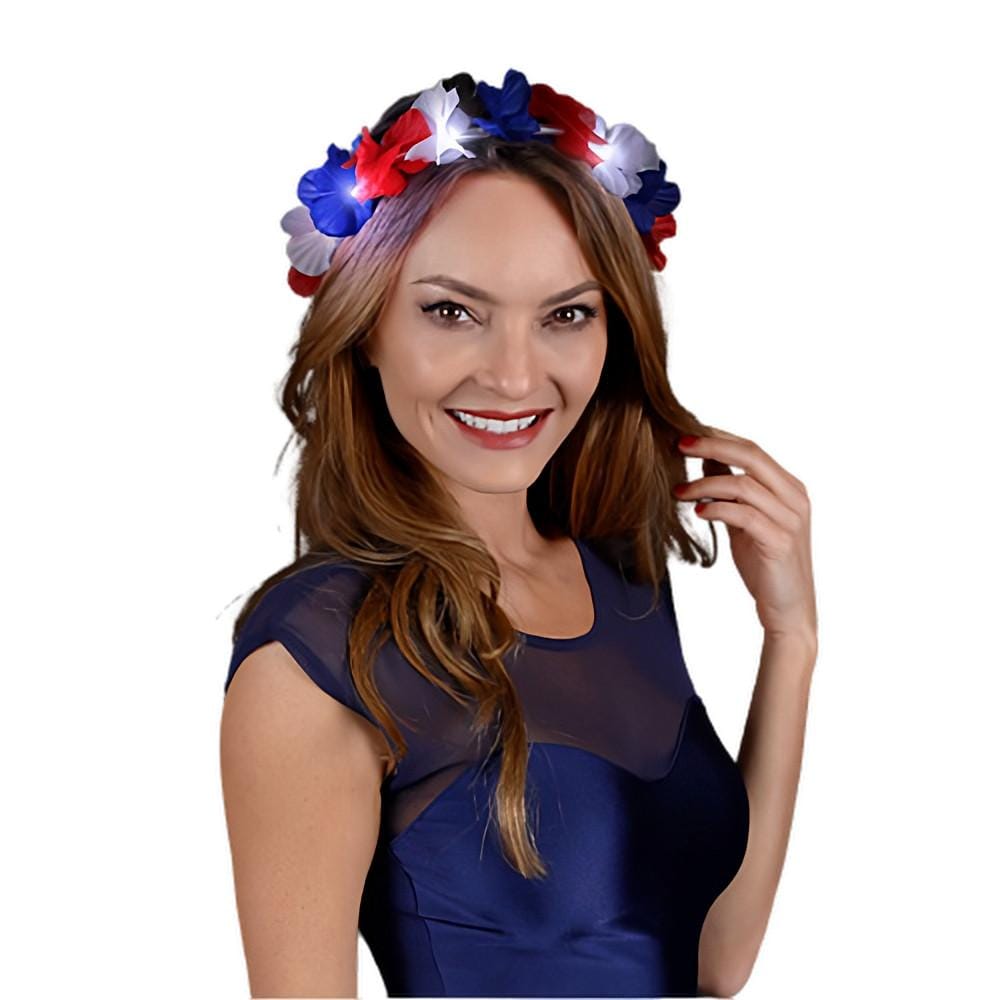 Light Up Flashing Patriotic Flower Crown Stretchy Headband 4th of July Light Up Flashing Patriotic Flower Crown Stretchy Headband 4th of July 3
