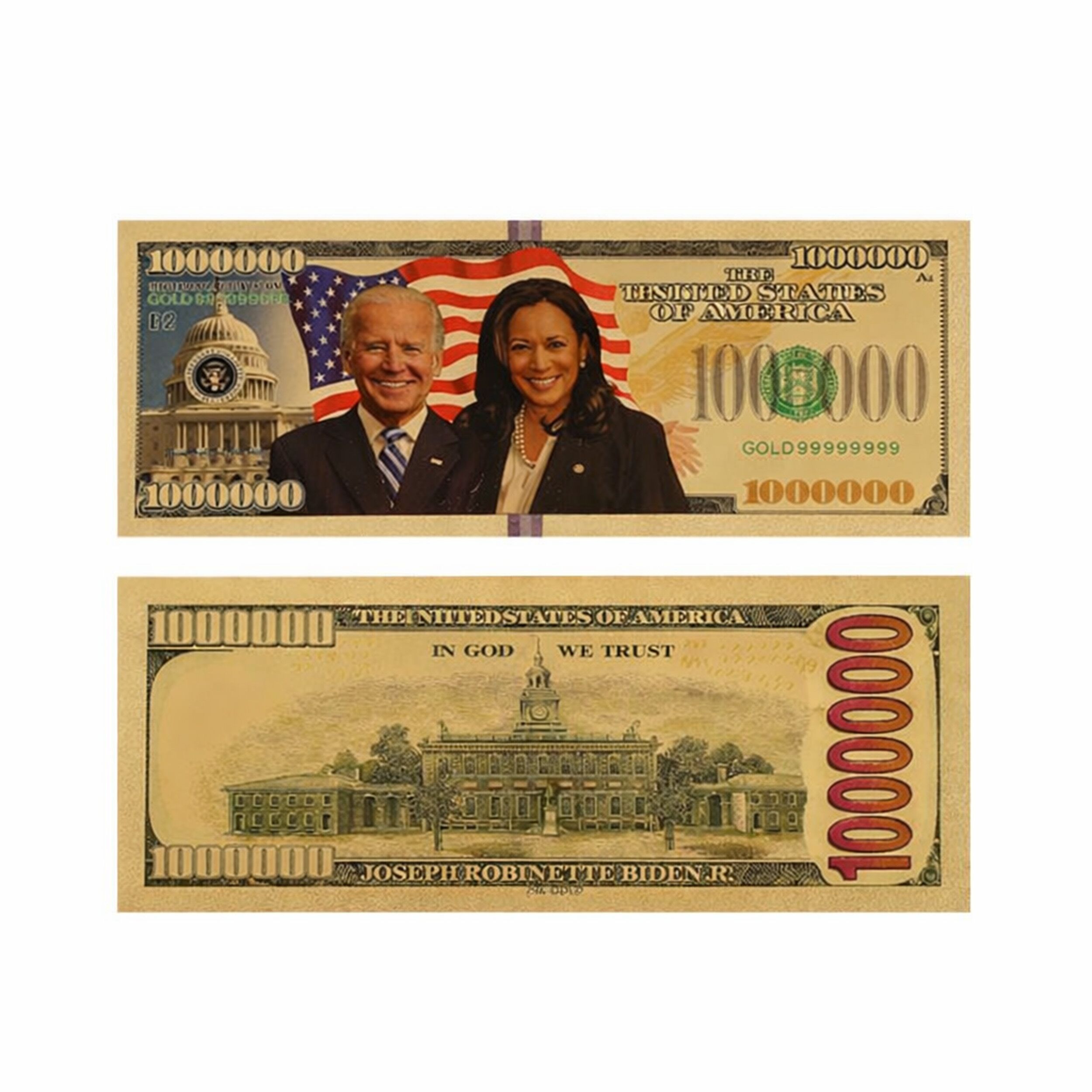 Joe Bidden Kamala Harris Tandem 24k Gold Plated Bill Collectible Banknotes for Decoration 24K Gold and Silver Plated Replica Bills Joe Bidden Kamala Harris Tandem 24k Gold Plated Bill Collectible Banknotes for Decoration 24K Gold and Silver Plated Replica Bills 3