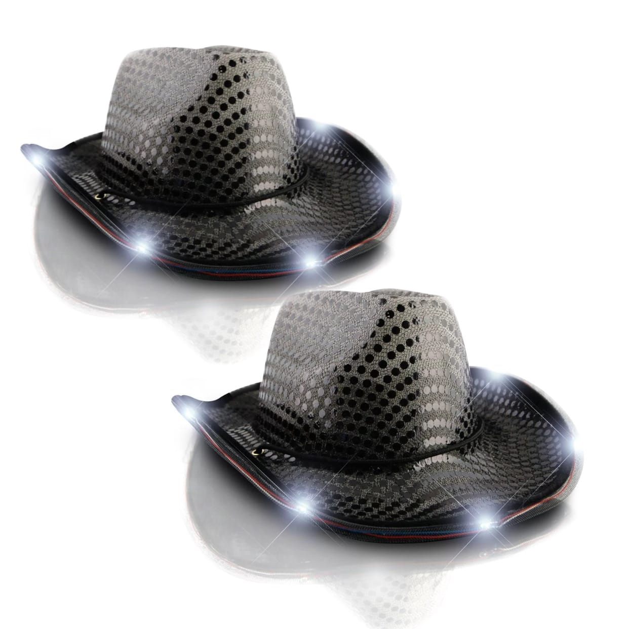 LED Flashing Cowboy Hat with Black Sequins Pack of 2 All Products LED Flashing Cowboy Hat with Black Sequins Pack of 2 All Products 3