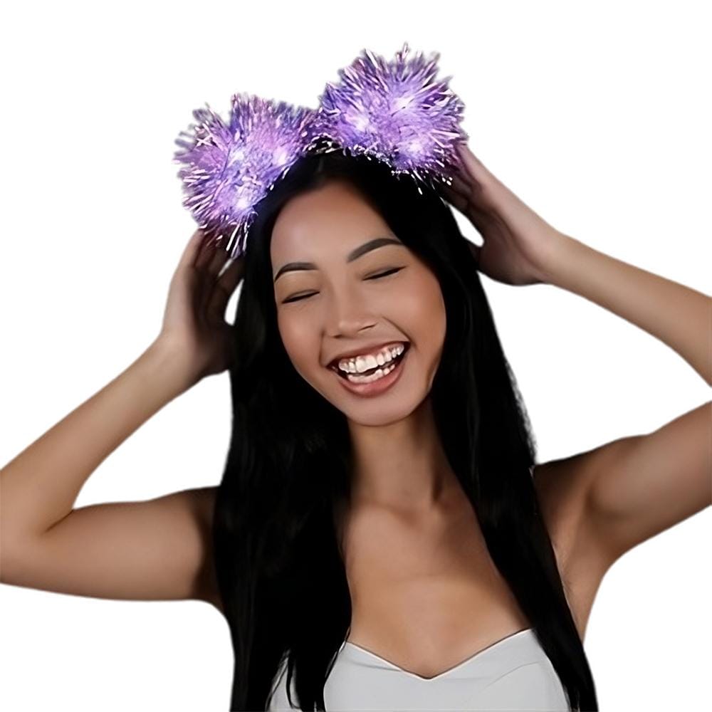 White LED Tinsel Fluffy Cat Ears Headband All Products White LED Tinsel Fluffy Cat Ears Headband All Products 3