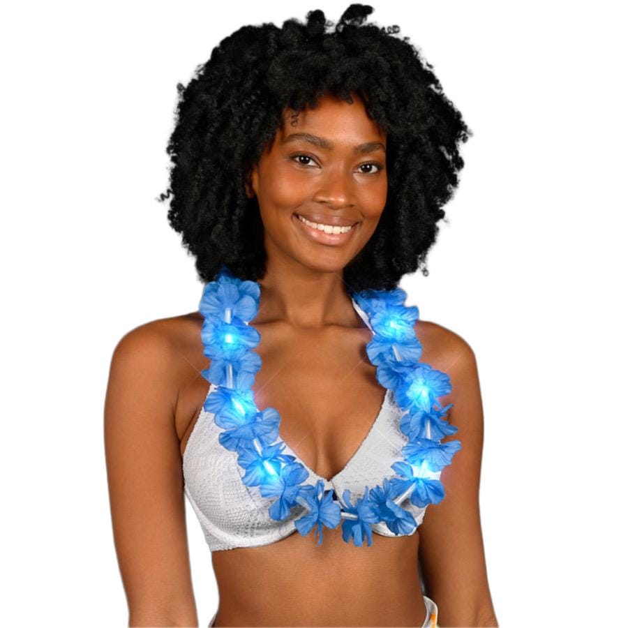 Light Up Hawaiian Flower Lei Necklace Blue All Products Light Up Hawaiian Flower Lei Necklace Blue All Products 3