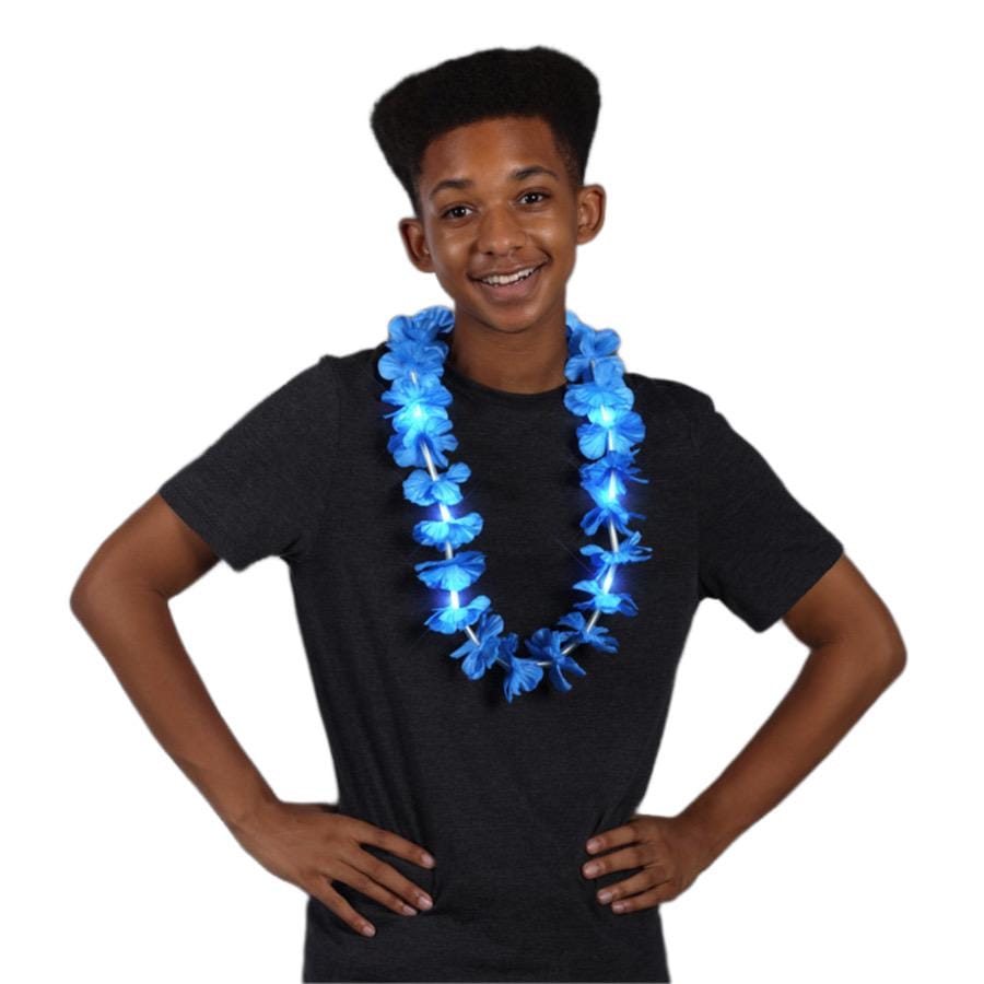 Light Up Hawaiian Flower Lei Necklace Blue All Products Light Up Hawaiian Flower Lei Necklace Blue All Products 4