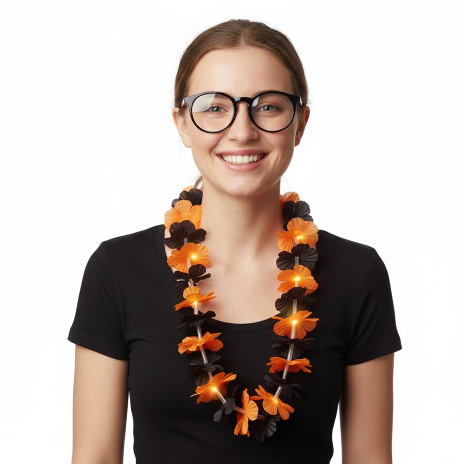 Light Up Halloween Hawaiian Flower Lei Black Orange All Products Light Up Halloween Hawaiian Flower Lei Black Orange All Products 3