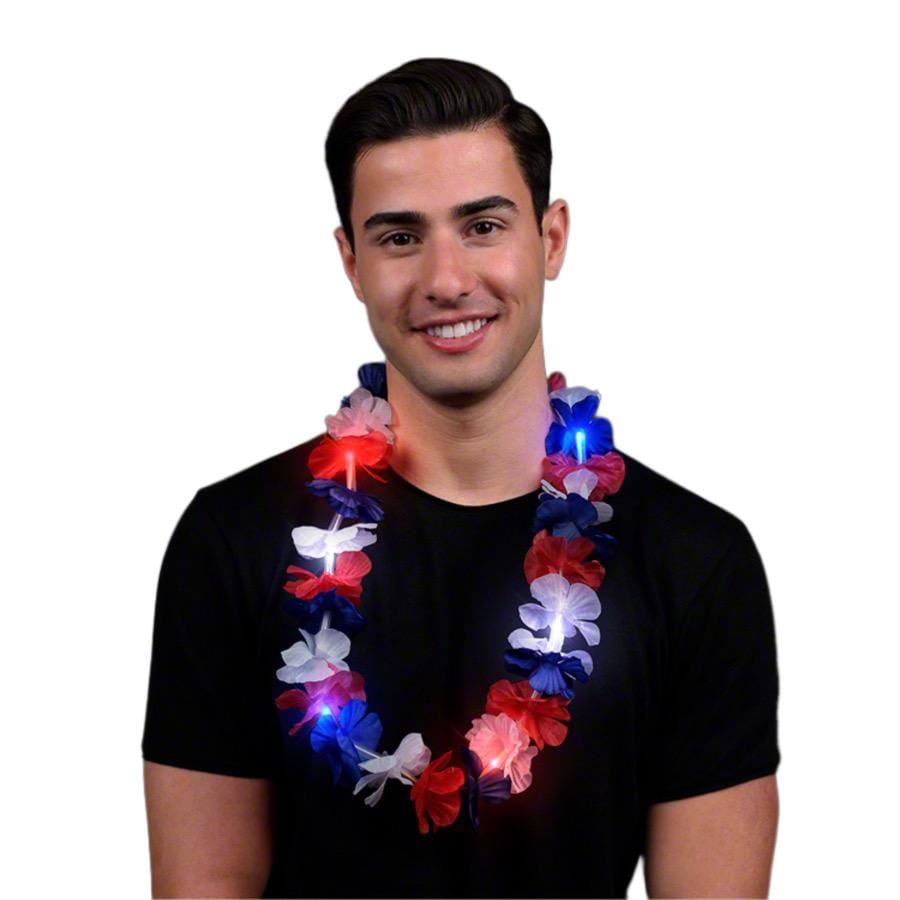 Light Up Hawaiian Lei Red White and Blue 4th of July Light Up Hawaiian Lei Red White and Blue 4th of July 3
