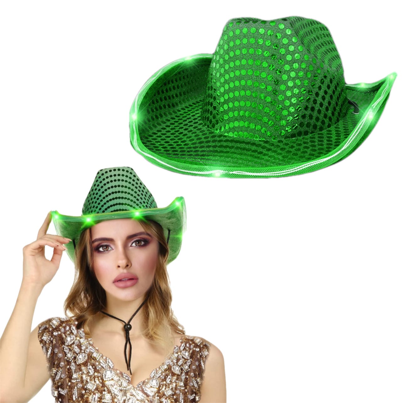 LED Flashing Cowboy Hat with Green Sequins All Products LED Flashing Cowboy Hat with Green Sequins All Products 4