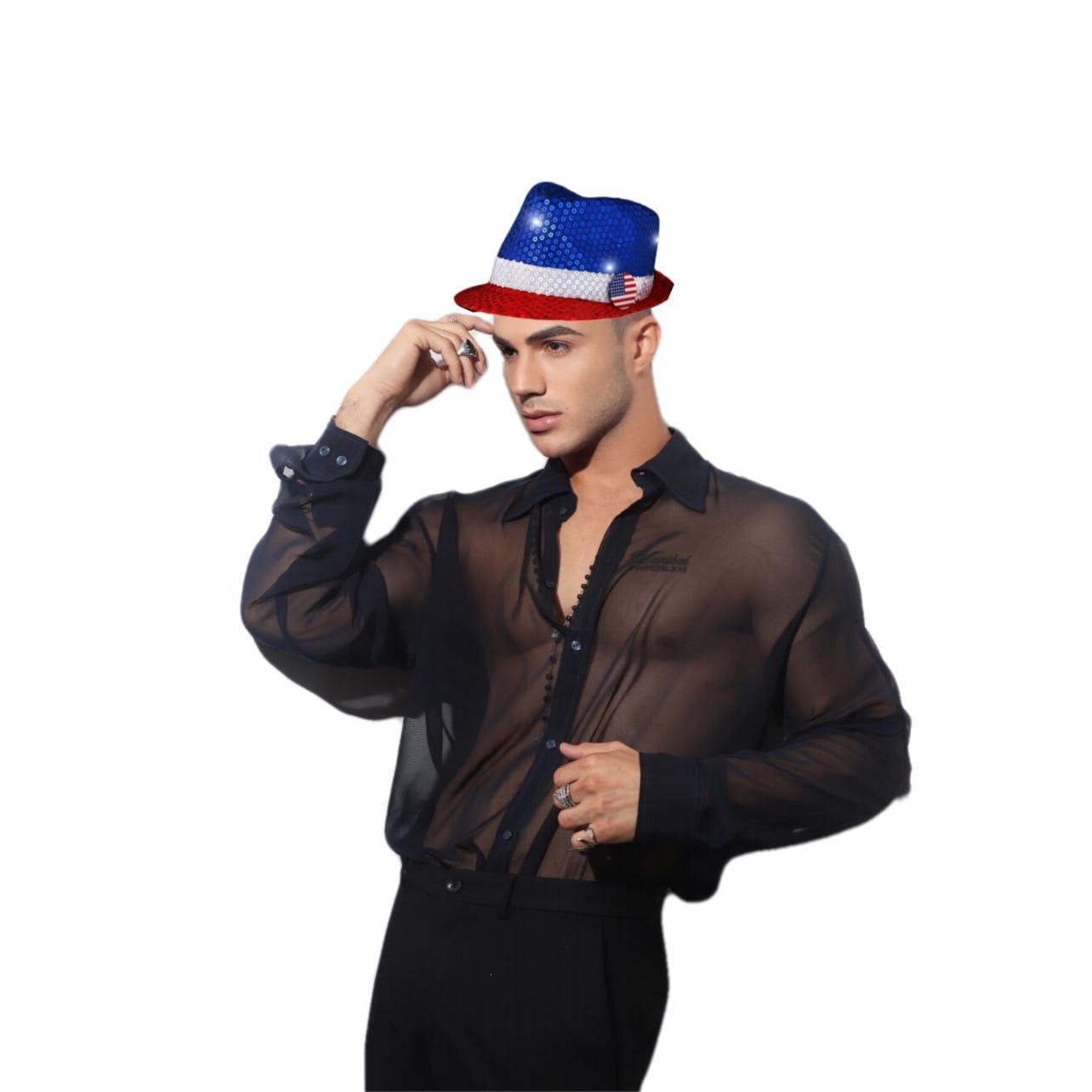 USA Flashing Fedora Hat with Red White and Blue Sequins 4th of July USA Flashing Fedora Hat with Red White and Blue Sequins 4th of July 3