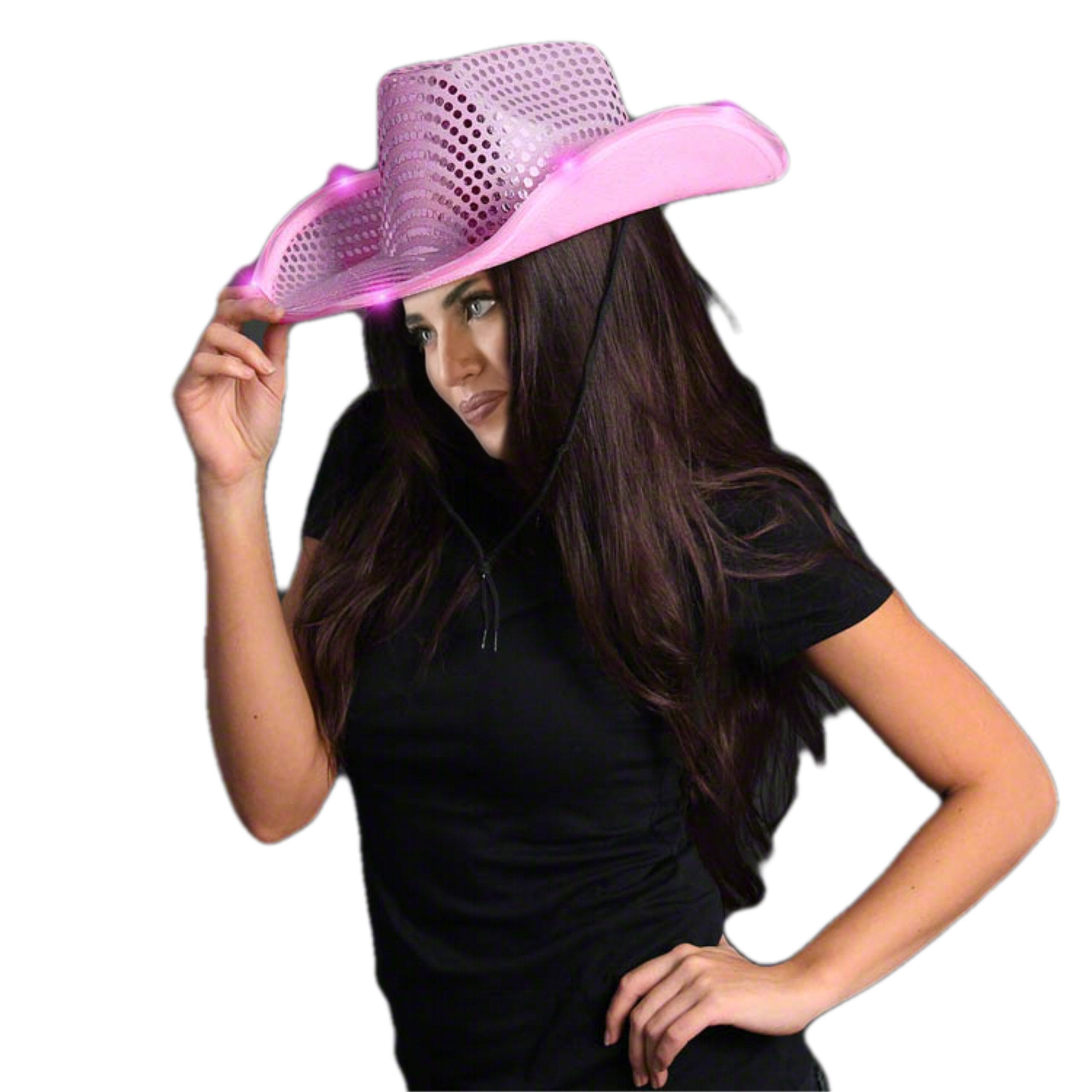 LED Flashing Cowboy Hat with Pink Sequins All Products LED Flashing Cowboy Hat with Pink Sequins All Products 3