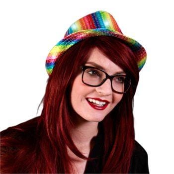 Light Up LED Flashing Fedora Hat with Rainbow Sequins All Products 3