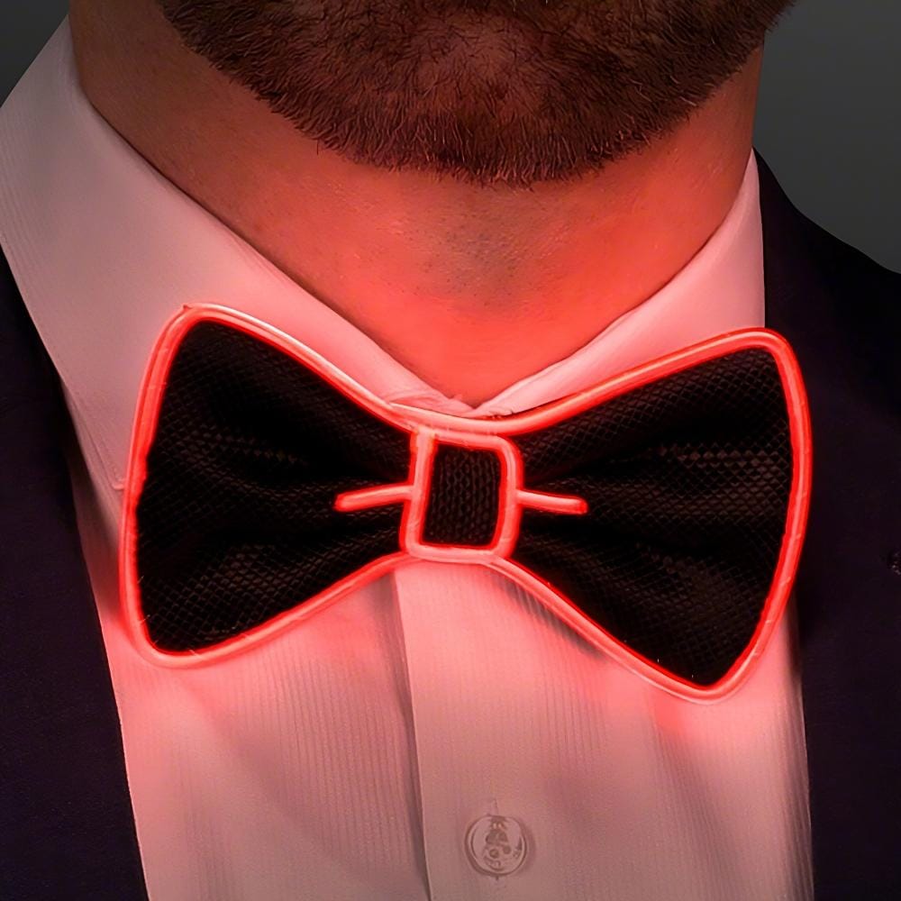 Flashing EL Wire Red Bow Tie for Men Night Rave Parties 4th of July Flashing EL Wire Red Bow Tie for Men Night Rave Parties 4th of July 5